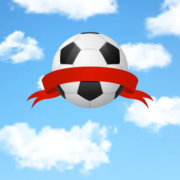 Pelota de fútbol con cinta volando en el cielo — Vector de stock