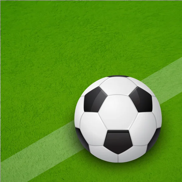 Pelota de fútbol brillante en el campo. Fondo vectorial . — Vector de stock