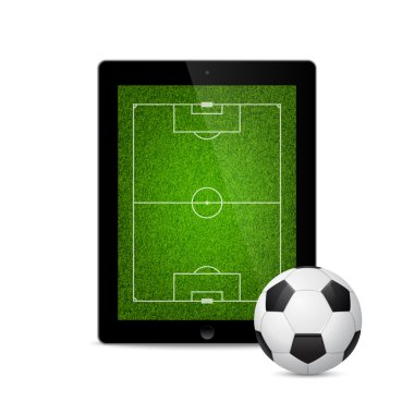 Vektör modern tablet ile bir futbol topu