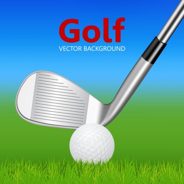 Golf arka plan - golf club ve topu çimenlerin üzerinde