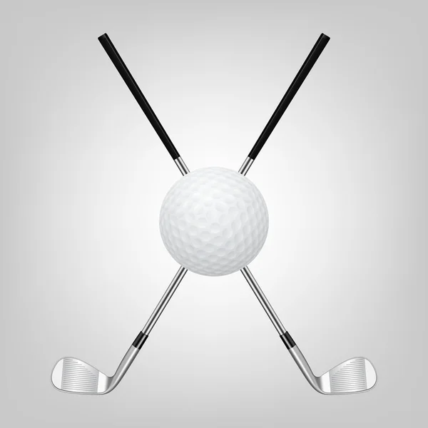 Balle de golf et deux clubs de golf croisés — Image vectorielle