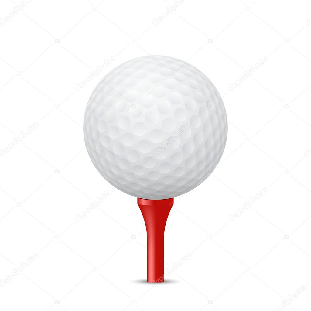 Golf ball on a red tee. Vector illustration. 