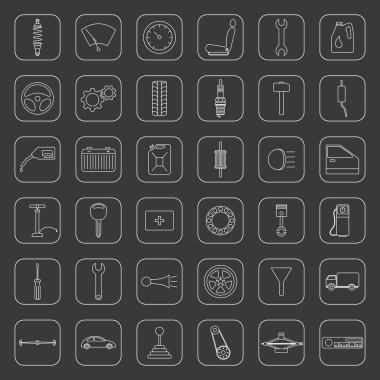 Otuz altı araba parçaları simgeler vektör 