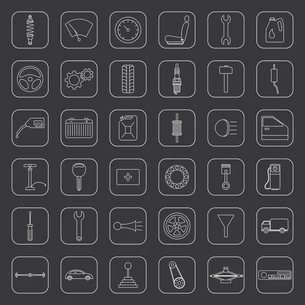 Treinta y seis vector de piezas de automóviles iconos — Archivo Imágenes Vectoriales