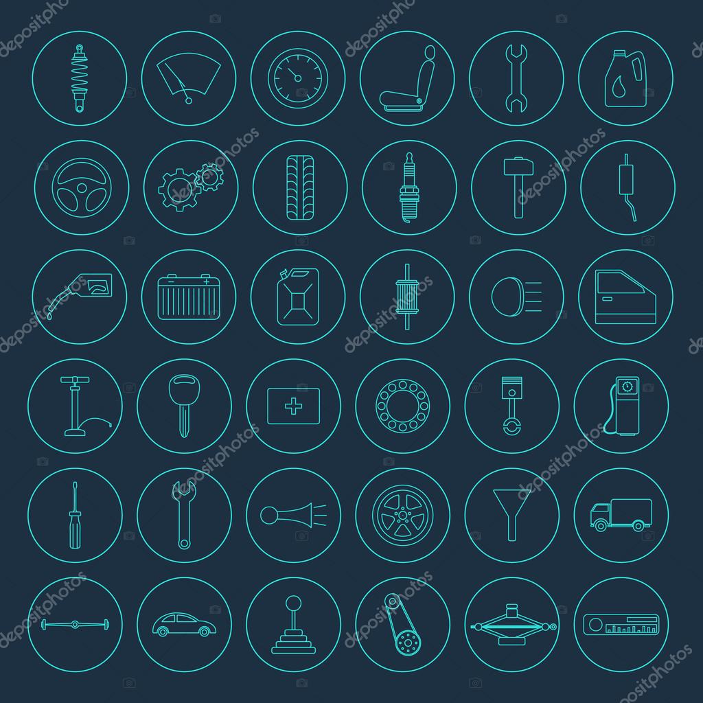 Set of 36 simple car parts icons. Vector EPS8 illustration.