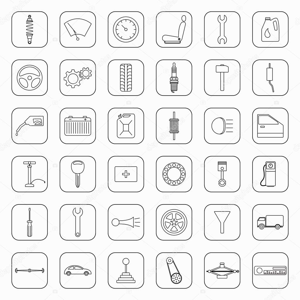 Set of 36 car parts icons. Vector EPS8 illustration.
