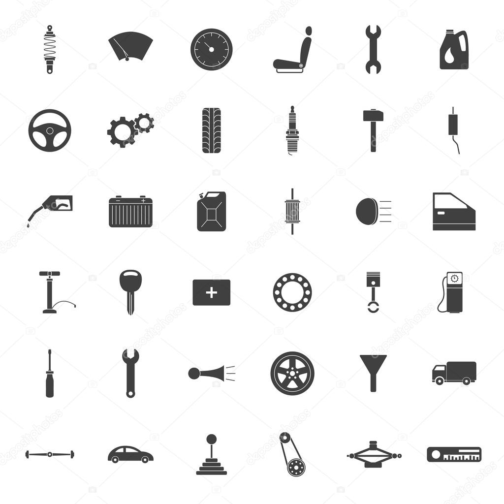Set of 36 simple car parts icons. Vector EPS8 illustration.