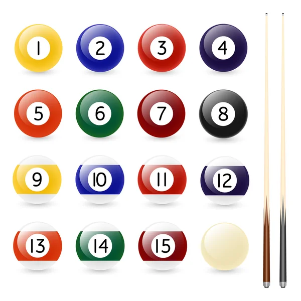 Conjunto de dieciséis bolas de billar y dos señales — Vector de stock
