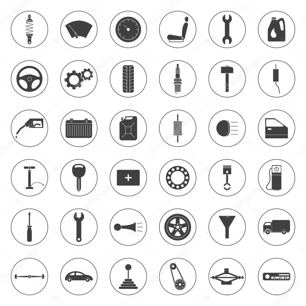 Car service icons set, car parts set