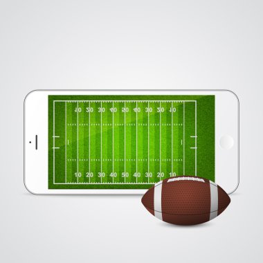 Futbol ve alan üstünde belgili tanımlık perde ile vektör smartphone. 