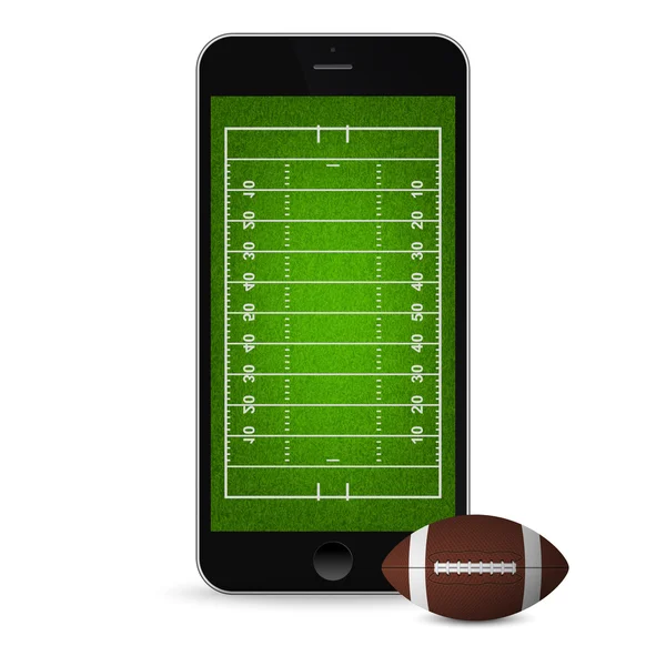 Smartphone met voetbal en veld op het scherm. — Stockvector