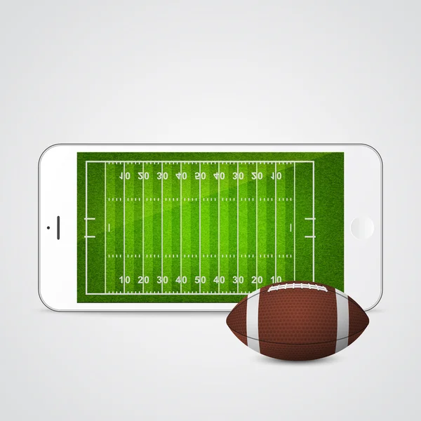 Smartphone vectorial con fútbol y campo en pantalla . — Vector de stock