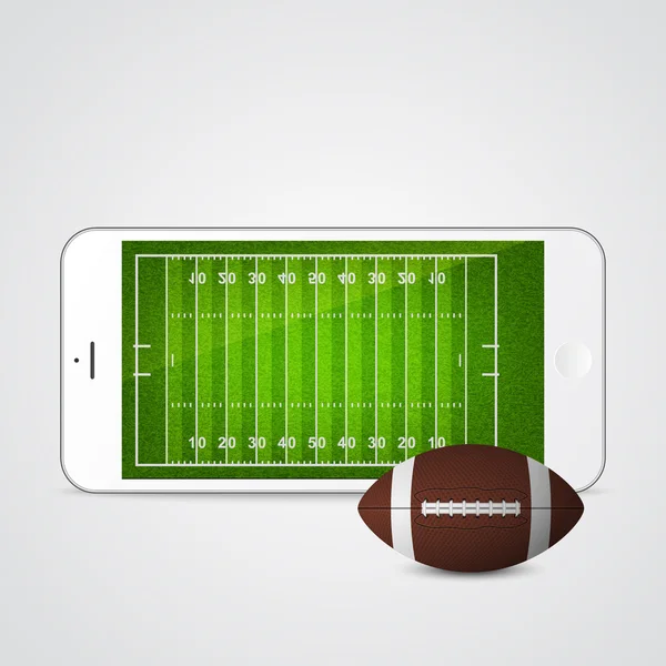 White smartphone with football and field on the screen. — Stock Vector