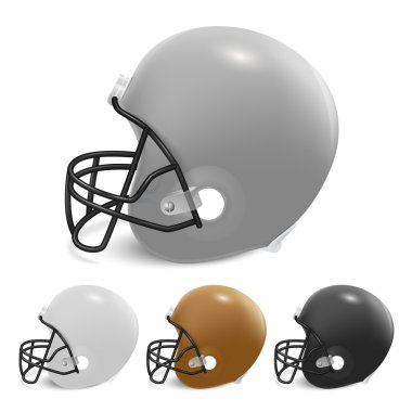 Amerikan futbol kask ayarlayın. Beyaz arka plan üzerinde izole. 