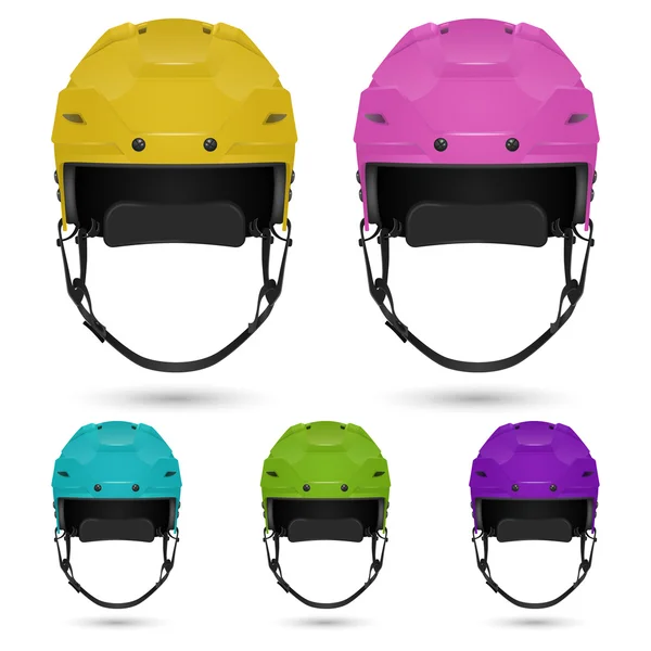 Conjunto de cascos de hockey sobre hielo, aislados sobre fondo blanco . — Vector de stock