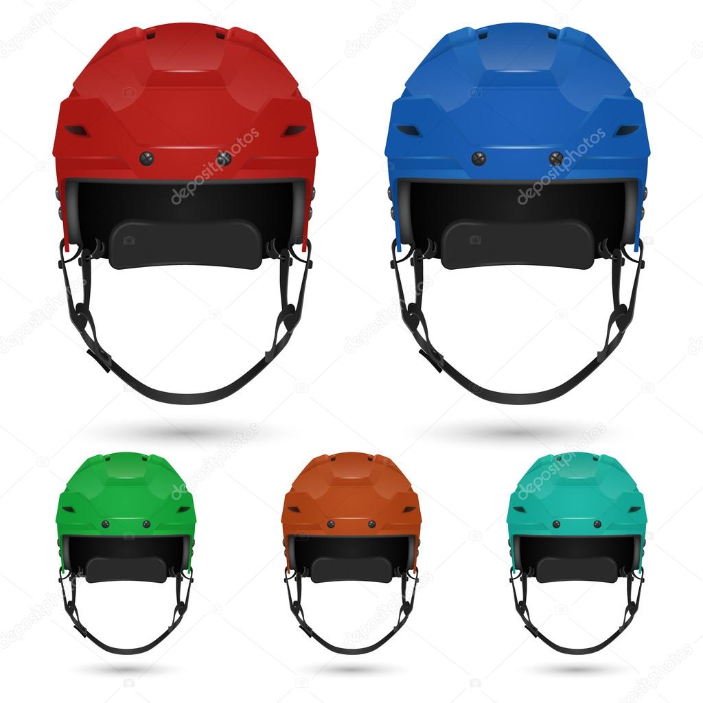 Ice hockey helmets set, isolated on white.