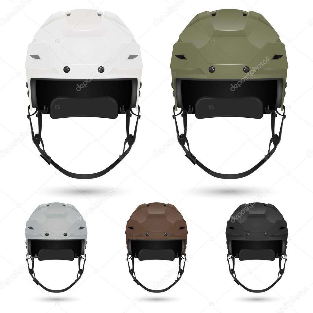 Ice hockey helmets set, isolated.