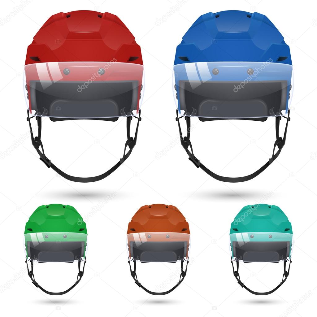 Ice hockey helmets with visor, isolated on white background