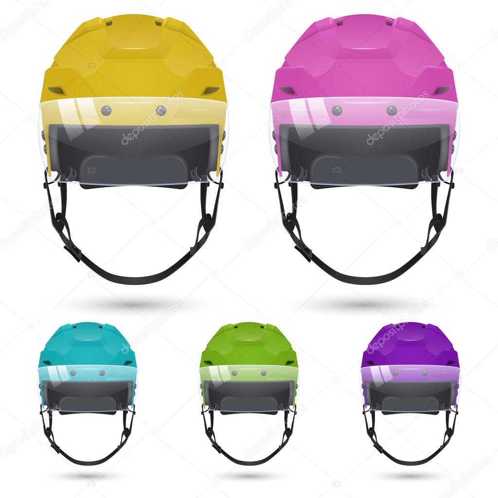 Ice hockey helmets with visor, isolated.