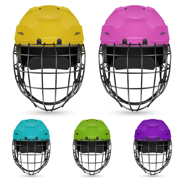 Conjunto de cascos de hockey portero, aislados sobre fondo blanco — Vector de stock