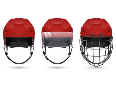 Kırmızı hokey kask üç çeşitleri