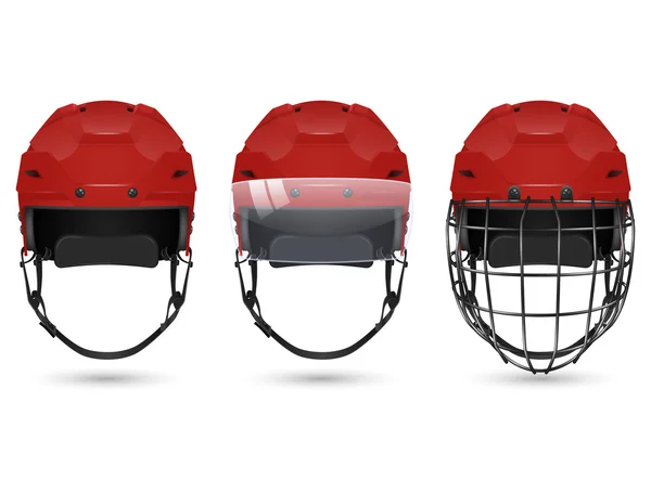 Casco de hockey rojo en tres variedades — Vector de stock