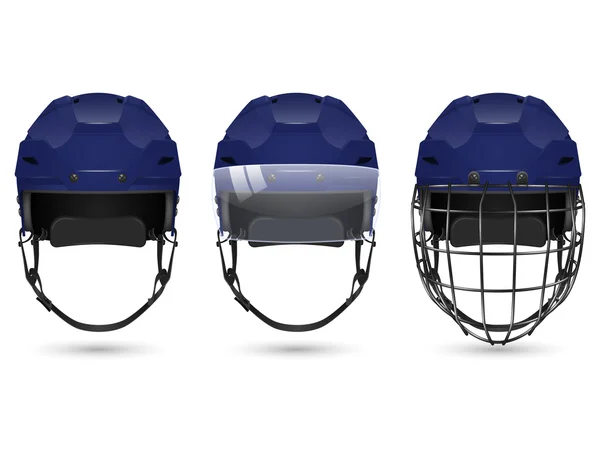 Dunkelblauer Eishockeyhelm in drei Varianten — Stockvektor