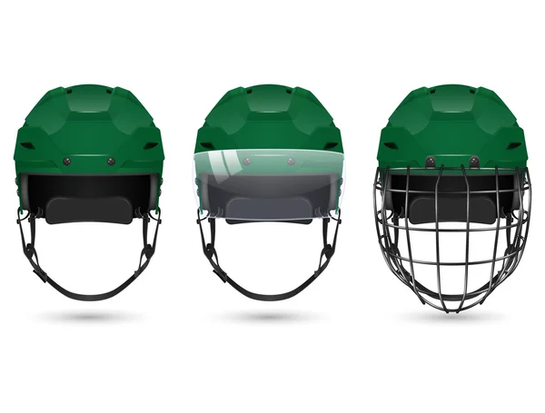 Grüner Eishockeyhelm in drei Varianten — Stockvektor