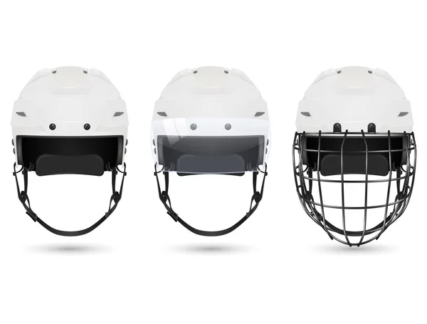 Casco de hockey blanco en tres variedades — Vector de stock