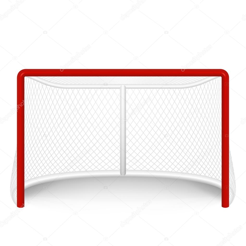 Vector red hockey goal, net. Isolated on white. 