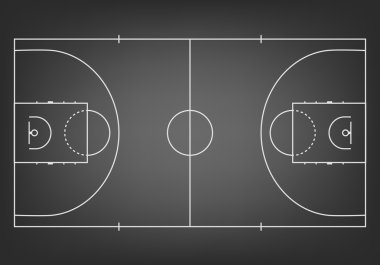 Siyah basketbol sahası - Üstten Görünüm.