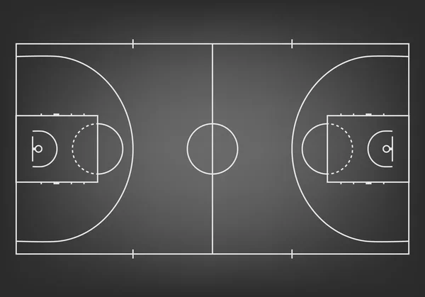 黒のバスケット ボール コート平面図. — ストックベクタ