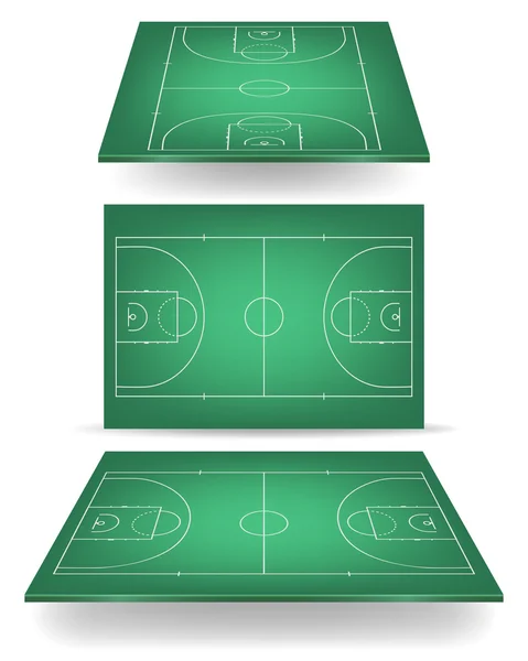 Cancha de baloncesto verde con perspectiva — Vector de stock