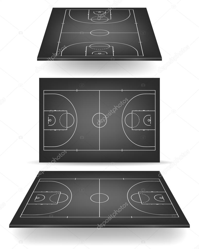Black basketball court with perspective