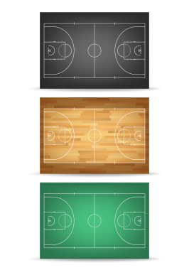 Basketbol Sahası farklı renkler kümesi. Beyaz izole. 