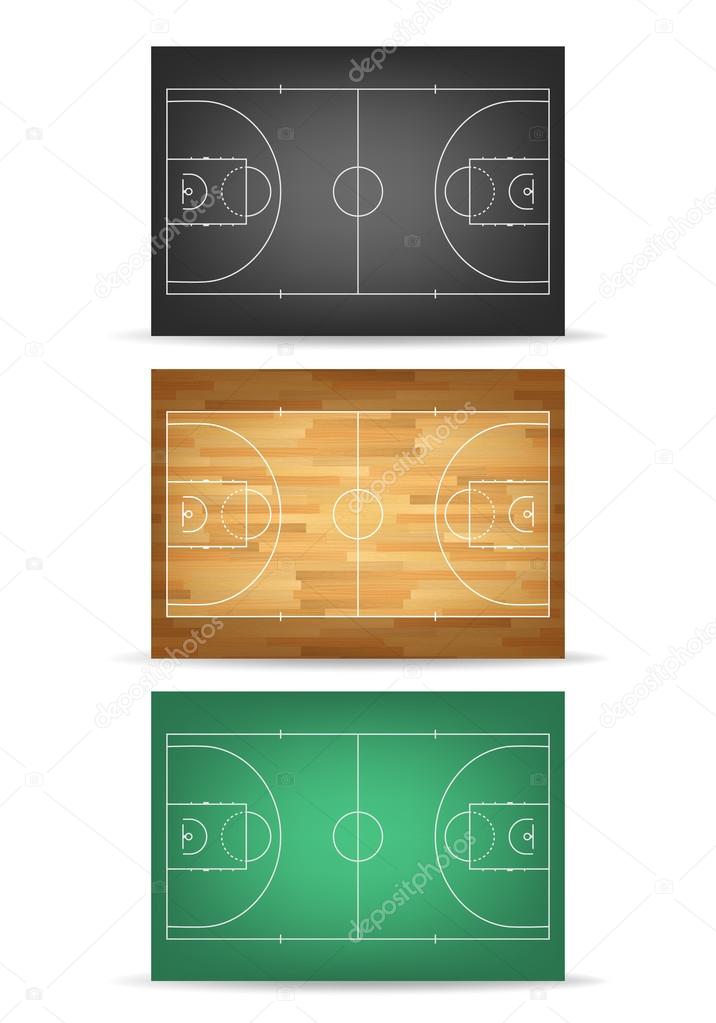 Set of basketball courts in different colours. Isolated on white. 