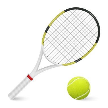 Tenis raket ve top. Beyaz izole. 
