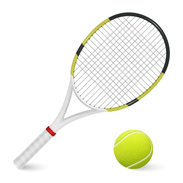 Raquette de tennis et ballon. Isolé sur blanc . — Image vectorielle