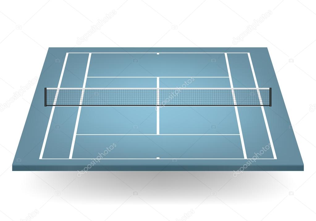 Vector blue tennis court with netting