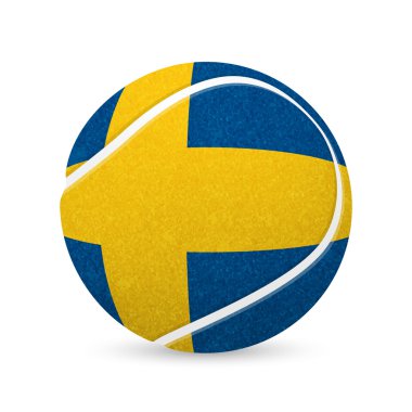 Tenis topu ile üzerine beyaz izole İsveç bayrağı