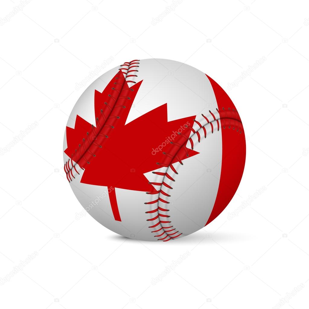 Baseball with flag of Canada, isolated on white