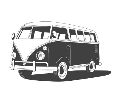 Retro Seyahat otobüs gölge ile. Yan görünüm.