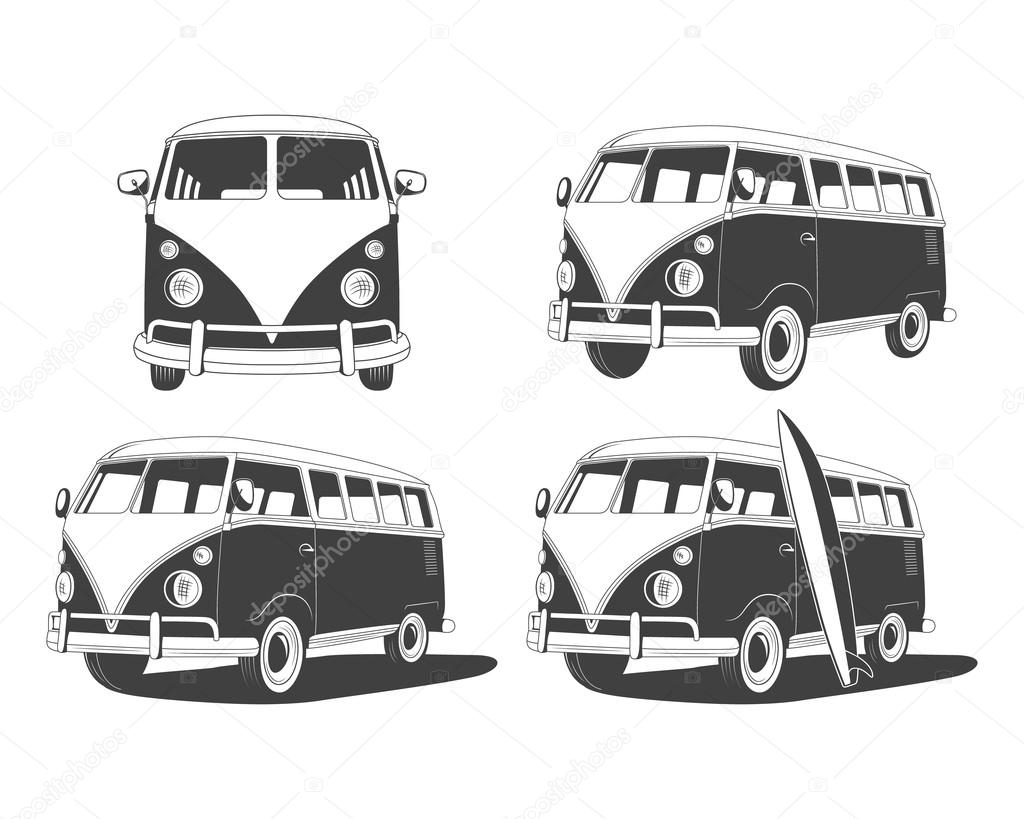 Retro Travel buses set. Design elements.