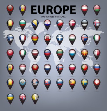 İşaretleri bayrakları - Europe ile eşleyin. Orijinal renkleri. 