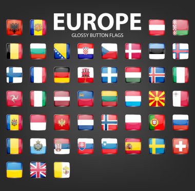 Parlak düğme bayrakları - Europe. Orijinal renkleri. 