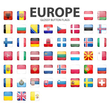 Parlak düğme bayrakları - Europe. Orijinal renkleri. 