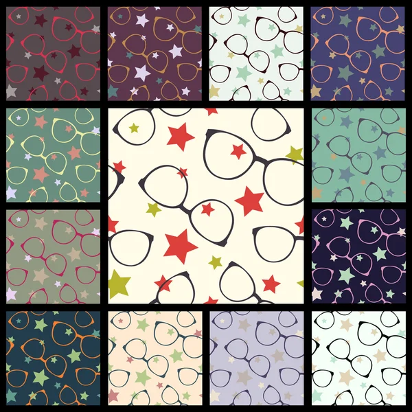 Set of vector seamless patterns with glasses — Stock Vector