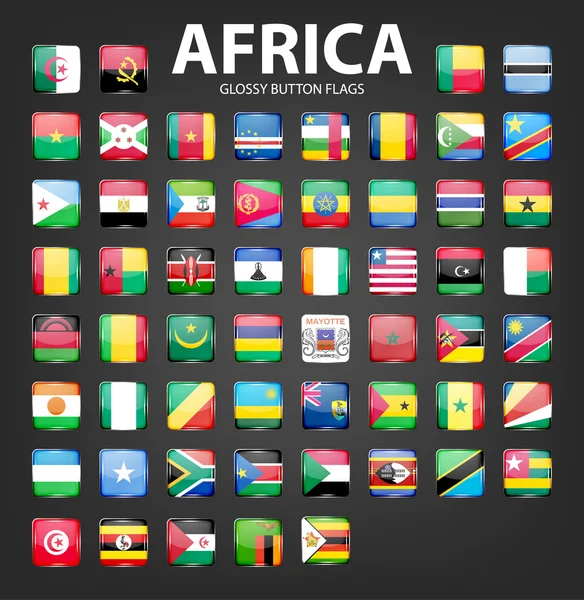 Banderas de botón brillante - África. Colores originales . — Vector de stock