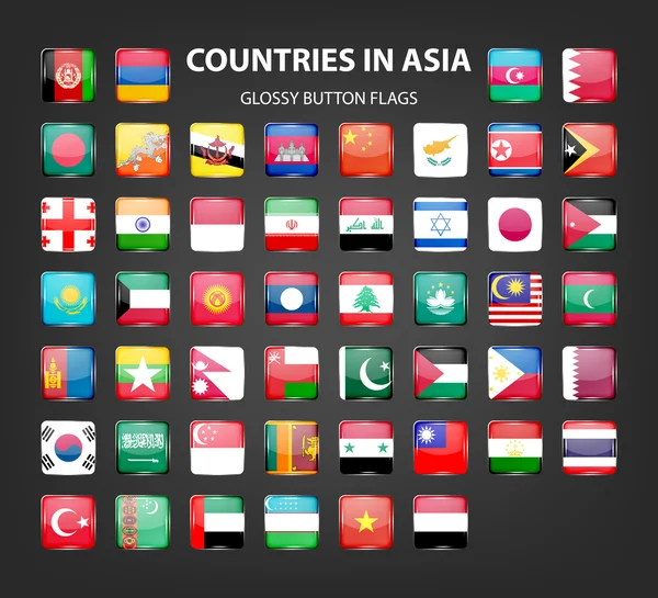 Glansig knapp flaggor-Asien. Original färger. — Stock vektor