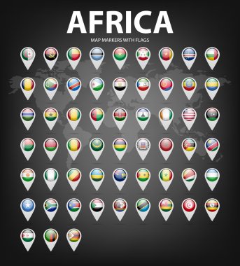 Bayraklı harita işaretleri - Afrika. Orijinal renkler. 